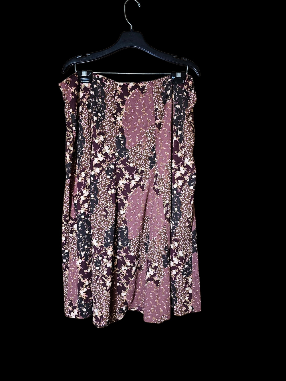 LC Lauren Conrad Mauve and Black Floral A-Line Midi Skirt